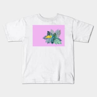 Tropical Marbled Paper Parrot with Jungle Leaves-Pink Kids T-Shirt